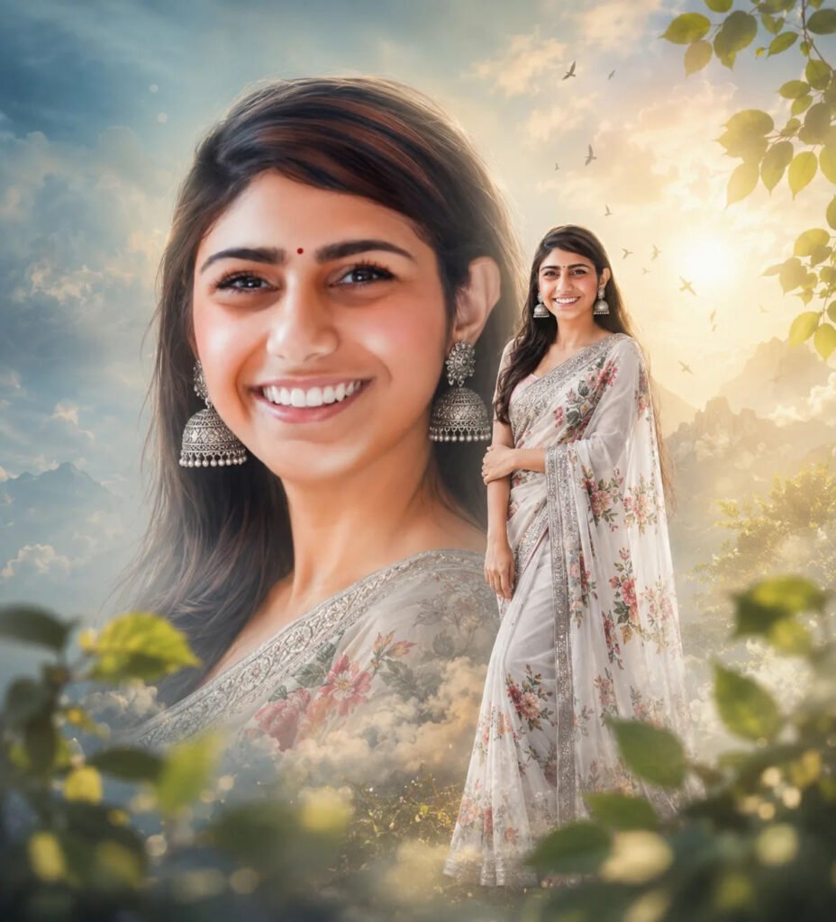 Ethereal Double Exposure Portrait of a Woman in White
